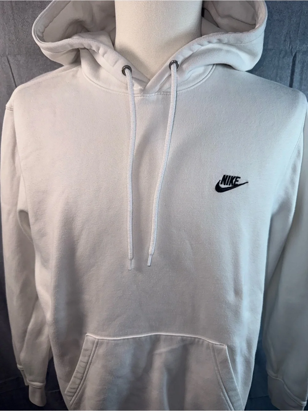 2273-Nike Men's White Hooded Sweatshirt with Black Logo